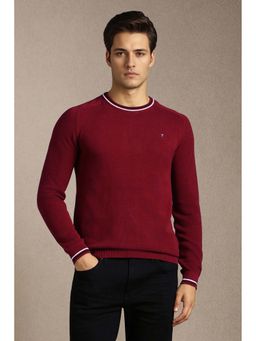 Louis Philippe - Men Maroon Textured Crew Neck Full Sleeves Sweater