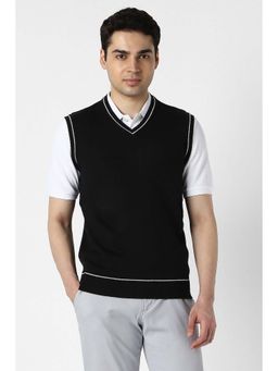 Peter England - Men Black Solid V Neck Sweater
