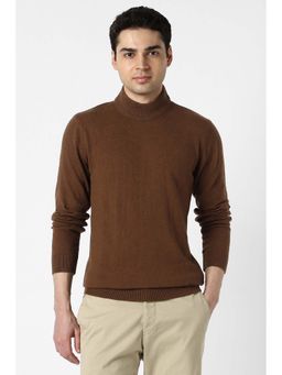 Peter England - Men Brown Solid Turtle Neck Sweater