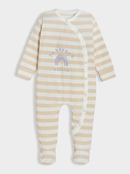 Mi Arcus - Beige Stripes Cotton Knitted Sleepsuit for Kids