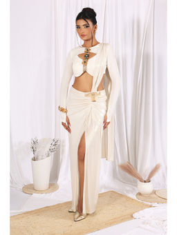Label Simran Kochher - Ivory Glint Pre Draped Saree with Stitched Blouse