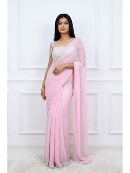 Label Simran Kochher - Powder Pink Pre-Draped Saree with Stitched Blouse