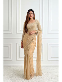 Label Simran Kochher - Pale Gold Pre-Draped Saree with Stitched Blouse