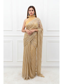 Label Simran Kochher - Gold Pre-Draped Saree with Stitched Blouse
