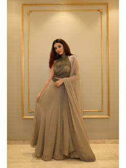 Label Simran Kochher - Brown The Bridesmaid Lehenga with Blouse and Dupatta (Set of 3)