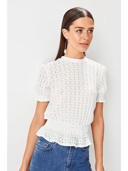 Trendyol - Womens White Self Design Top