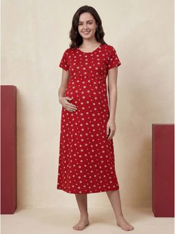 Secret Wish - Red Floral Hosiery Maternity Night Dress