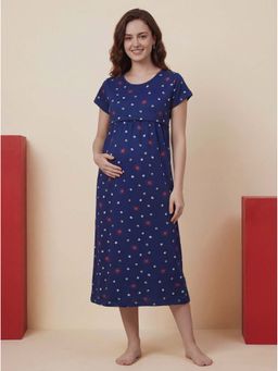 Secret Wish - Blue Floral Hosiery Maternity Night Dress