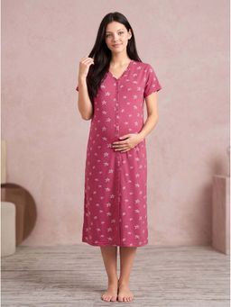 Secret Wish - Pink Star Print Hosiery Zipless Maternity Night Dress