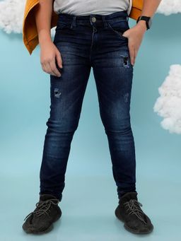 Instafab - Boys Dark Blue Ripped Patch Denim Jeans