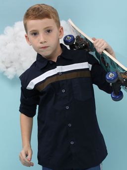 Instafab - Boys Navy Blue Vertical Panel Shirt