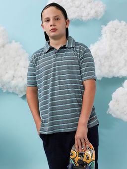 Instafab - Boys Sky Blue Horizontal Unbalanced Polo T-Shirt