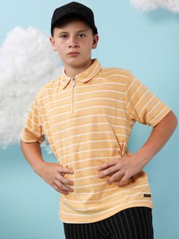 Instafab - Boys Blonde Yellow Horizontal Unbalanced Polo T-Shirt