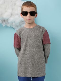 Instafab - Boys Light Grey Heathered Contrast Panel T-Shirt