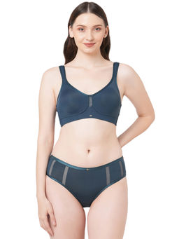 SOIE - Women's Minimiser Non-padded Non-wired Bra With High Waist Panty Blue (Set of 2)