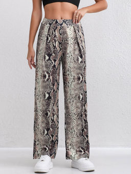 Outzidr - Grey Snake Print Street Style Trousers