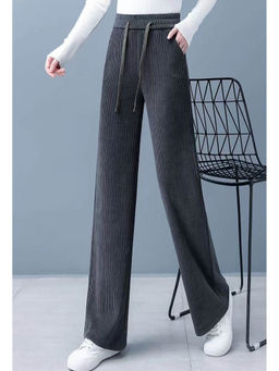 Outzidr - Grey Textured Ribbed Trousers