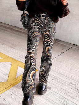 Outzidr - Black Printed Straight Fit Street Wear Pants