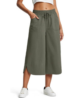 Outzidr - Green Wide Leg Calf Length Street Style Trouser