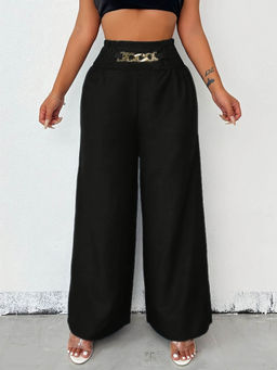 Outzidr - Black Wide Leg Street Style Trousers