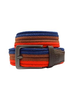 The Tie Hub - Blue Brown Red Tri-Tone Fishbone Elasticated Belt With Matte Buckle