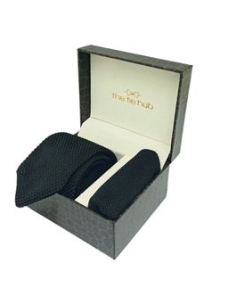 The Tie Hub - Textured Black Knitted Necktie And Pocket Square Gift (Set of 2)