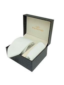 The Tie Hub - Textured White Knitted Necktie And Pocket Square Gift (Set of 2)