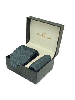 The Tie Hub - Textured Grey Knitted Necktie And Pocket Square Gift (Set of 2)