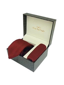 The Tie Hub - Textured Maroon Knitted Necktie And Pocket Square Gift (Set of 2)
