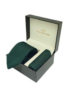The Tie Hub - Textured Green Knitted Necktie And Pocket Square Gift (Set of 2)