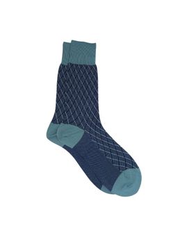 The Tie Hub - Argyle Blue With Navy Mako Cotton Crew Length Sock