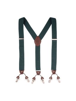 The Tie Hub - Solid Green With Brown Y Back Clip On Suspender