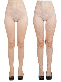 NEXT2SKIN - Women Fishnet Mesh Pantyhose Stockings Skin & White, Medium Net-XLargeNet (Pack of 2)