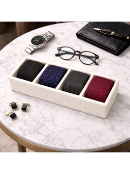 The Big Trove - Luxury Cream Velvet 4 Slot Socks Organizer & Storage Display Tray For Wardrobe