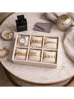 The Big Trove - Luxury Cream Velvet 6 Slot Bracelets Organizer & Storage Display Tray For Closet