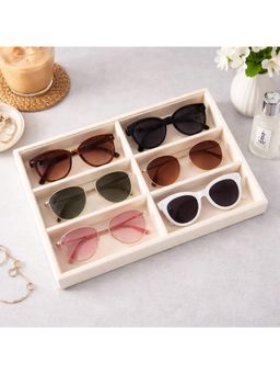The Big Trove - Premium Cream Velvet 6 Slot Sunglass Organizer & Storage Display Tray