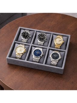 The Big Trove - Luxury Grey Velvet 6 Slot Watch Organizer & Storage Display Tray For Wardrobe