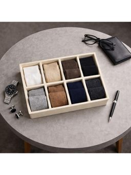 The Big Trove - Luxury Cream Velvet 8 Slot Socks Organizer & Storage Display Tray For Wardrobe