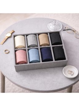 The Big Trove - Luxury Grey Velvet 8 Slot Socks Organizer & Storage Display Tray For Wardrobe