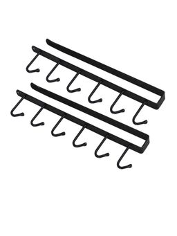 House of Quirk - Black 6 Hooks Under Shelf Cup Holder Kitchen Utensil Rack for Hanging (Pack of 2)