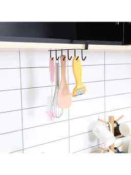 House of Quirk - Black 6 Hooks Under Shelf Cup Holder Mutifunctional Kitchen Utensil Rack for Hanging