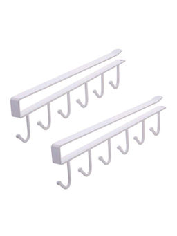 House of Quirk - Black 6 Hooks Under Shelf Cup Holder Kitchen Utensil Rack for Hanging (Pack of 2)