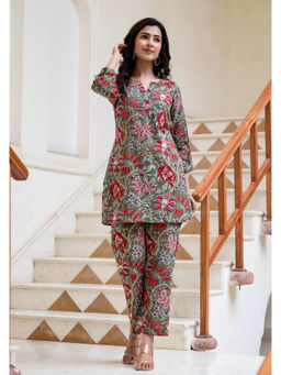 Jaipuri Adaah - Sage Green Hand Block Co-Ord Set (Set of 2)