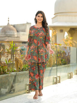 Jaipuri Adaah - Desi Bloom Hand Block Cotton Floral Co-Ord Set (Set of 2)