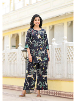 Jaipuri Adaah - Midnight Jungle Cord Set (Set of 2)