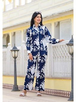 Jaipuri Adaah - Abstract Waves Blue Cord Set (Set of 2)