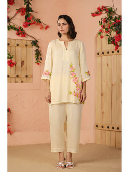 Geroo Jaipur - Off White Hand Painted Floral Co-Ord Set (Set of 2)