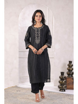 Geroo Jaipur - Black Chanderi Silk Kurta With Pant (Set of 2)