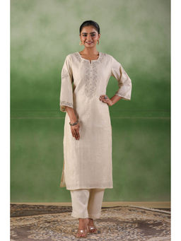 Geroo Jaipur - Off White Chanderi Silk Kurta With Pant (Set of 2)