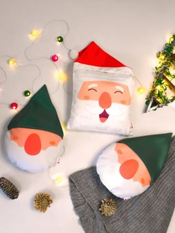 Indigifts - Christmas Family Faces Reversible Genome and Santa Printed Round Cushion - Set of 3